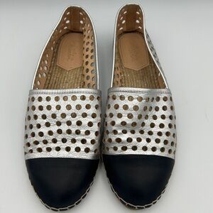 Loeffler Randall Mara Silver Black Espadrilles Laser Cut Shoes Women’s Size 9